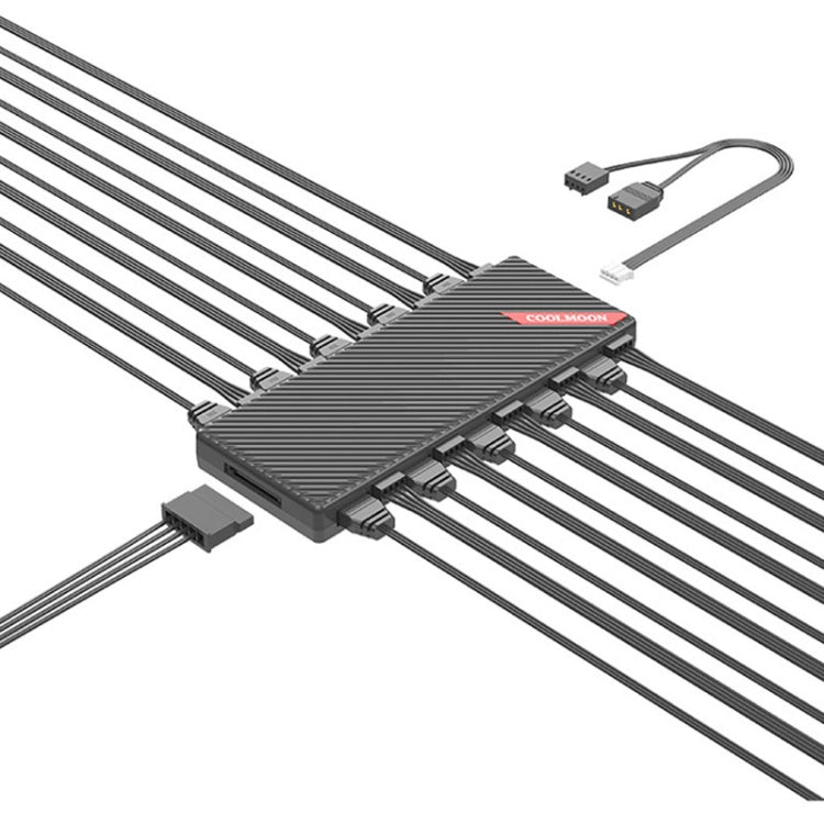 COOLMOON AM10 ARGB+PWM Dual 10 ports Contrôleur de ventilateur HUB 5V 3Pin avec contrôle de température (Noir)