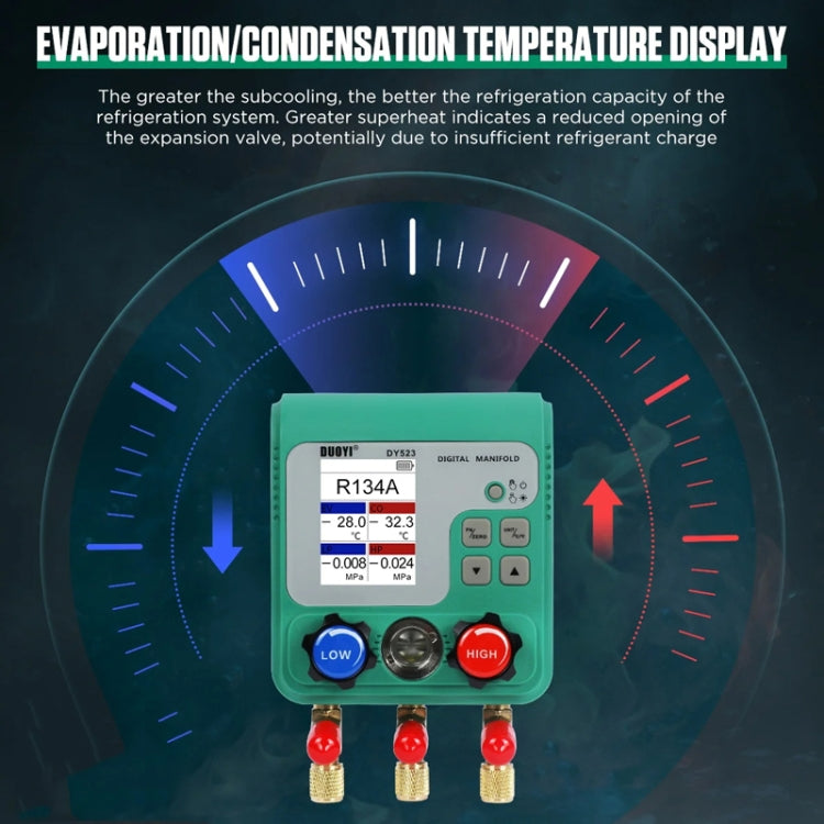 2pcs / Set DUOYI DY523 Automotive Vacuum Pressure Gauge Liquid Charge Fluorine Repair Electronic Refrigerant Meter