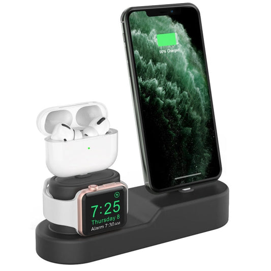 AhaStyle PT28-3 For iPhone / Apple Watch / AirPods 3 In 1 Silicone Desktop Charging Storage Base Bracket(Black)