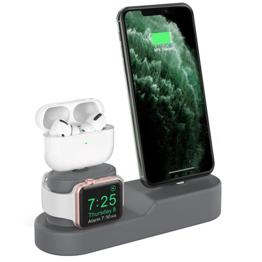 AhaStyle PT28-3 For iPhone / Apple Watch / AirPods 3 In 1 Silicone Desktop Charging Storage Base Bracket(Dark Gray)