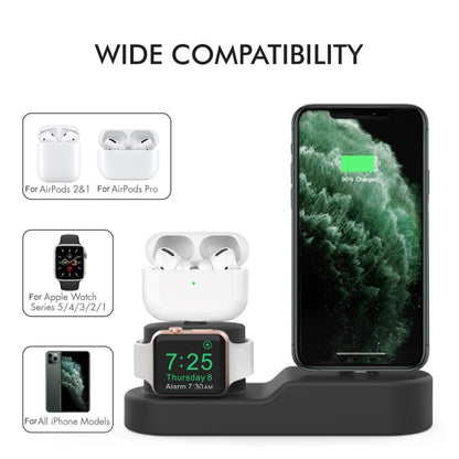 AhaStyle PT28-3 For iPhone / Apple Watch / AirPods 3 In 1 Silicone Desktop Charging Storage Base Bracket(Black)