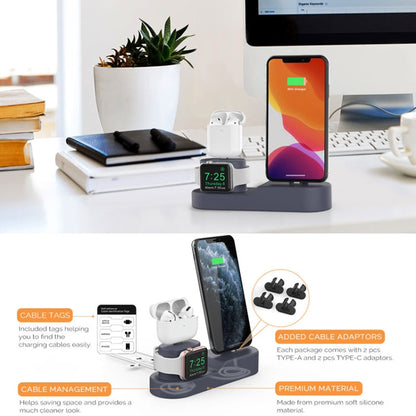 AhaStyle PT28-3 For iPhone / Apple Watch / AirPods 3 In 1 Silicone Desktop Charging Storage Base Bracket(Black)