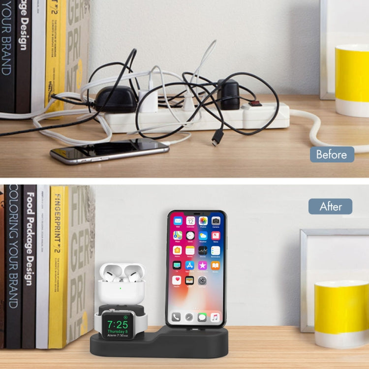 AhaStyle PT28-3 For iPhone / Apple Watch / AirPods 3 In 1 Silicone Desktop Charging Storage Base Bracket(Black)