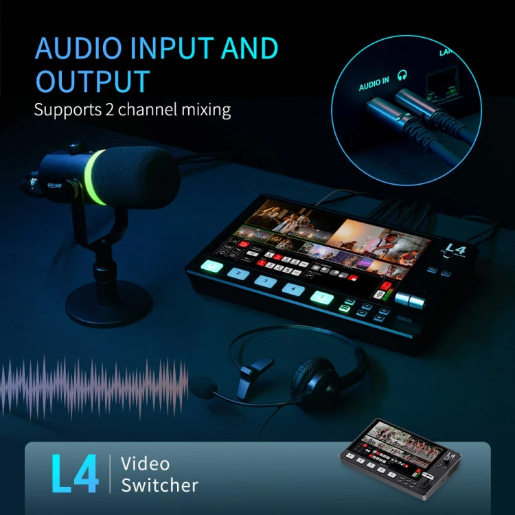 FEELWORLD L4 Multi-Camera Video Mixer Switcher 10.1" Touch Screen USB 3.0 Fast Streaming(US Plug)