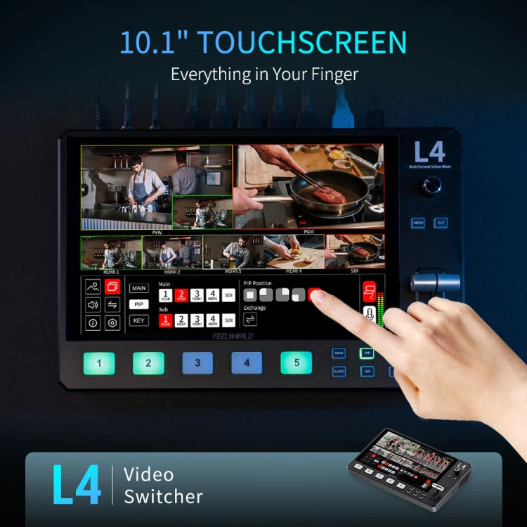 FEELWORLD L4 Multi-Camera Video Mixer Switcher 10.1" Touch Screen USB 3.0 Fast Streaming(AU Plug)