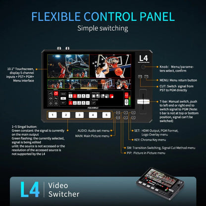FEELWORLD L4 Multi-Camera Video Mixer Switcher 10.1" Touch Screen USB 3.0 Fast Streaming(AU Plug)