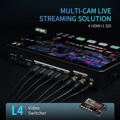 FEELWORLD L4 Multi-Camera Video Mixer Switcher 10.1" Touch Screen USB 3.0 Fast Streaming(AU Plug)