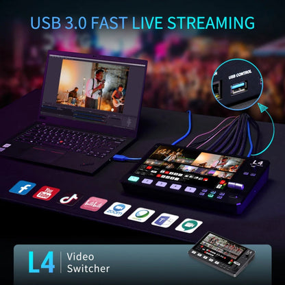 FEELWORLD L4 Multi-Camera Video Mixer Switcher 10.1" Touch Screen USB 3.0 Fast Streaming(EU Plug)