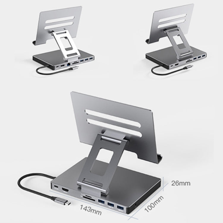 Blueendless 4K/60Hz Multifunctional Folding Tablet Type-C Docking Station Bracket, Spec: 9-in-1