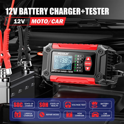 FOXSUR Cars Motorcycles 12V Lithium Cattery Charger With Battery Detection(EU Plug)