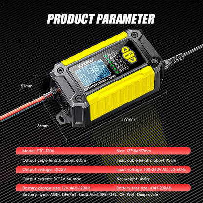 FOXSUR Cars Motorcycles 12V Lithium Cattery Charger With Battery Detection(US Plug)