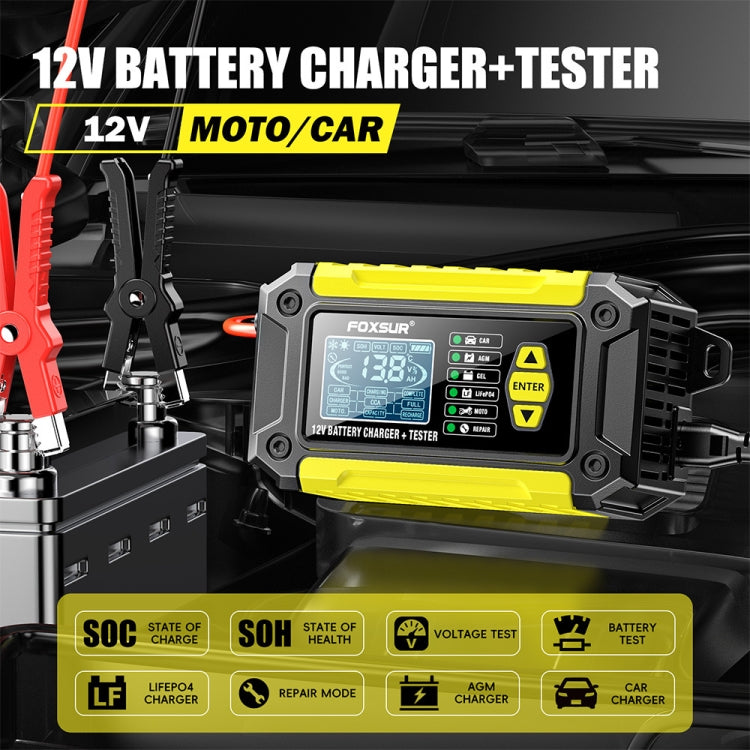 FOXSUR Cars Motorcycles 12V Lithium Cattery Charger With Battery Detection(EU Plug)