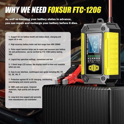 FOXSUR Cars Motorcycles 12V Lithium Cattery Charger With Battery Detection(EU Plug)