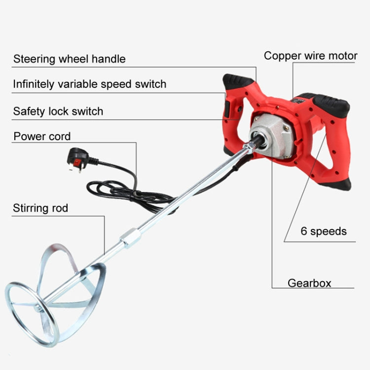 AOTUO 220V High Power Industrial Grade Electrical Mixer Handheld Concrete Paint Mixer(EU Plug Red)