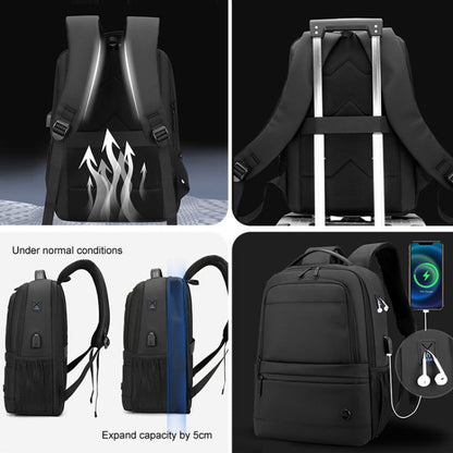 WEPOWER Men Expanded Casual Double Shoulder Bag Multifunctional USB Charging Backpack(Black)