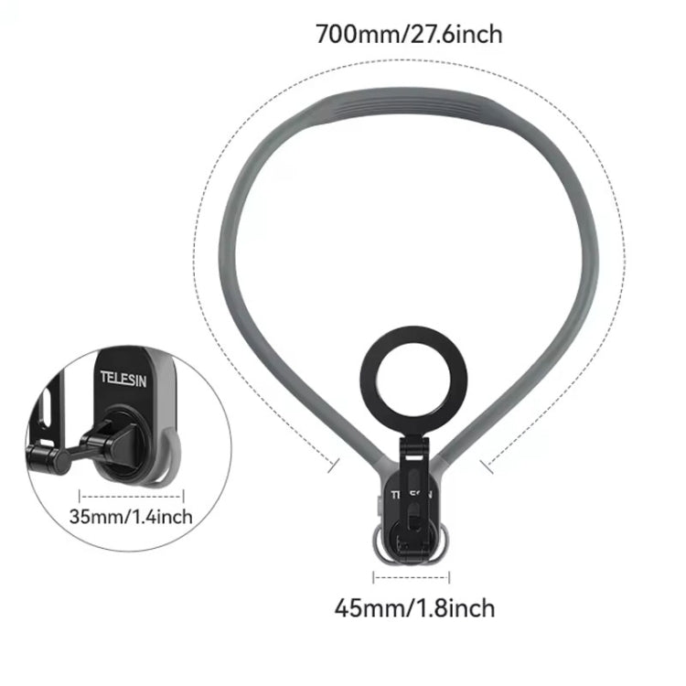 TELESIN MNM-002 Magsafe Magnetic Suction Mobile Phone Hanging Neck POV Viewing Angle Lazy Stand(Gray)