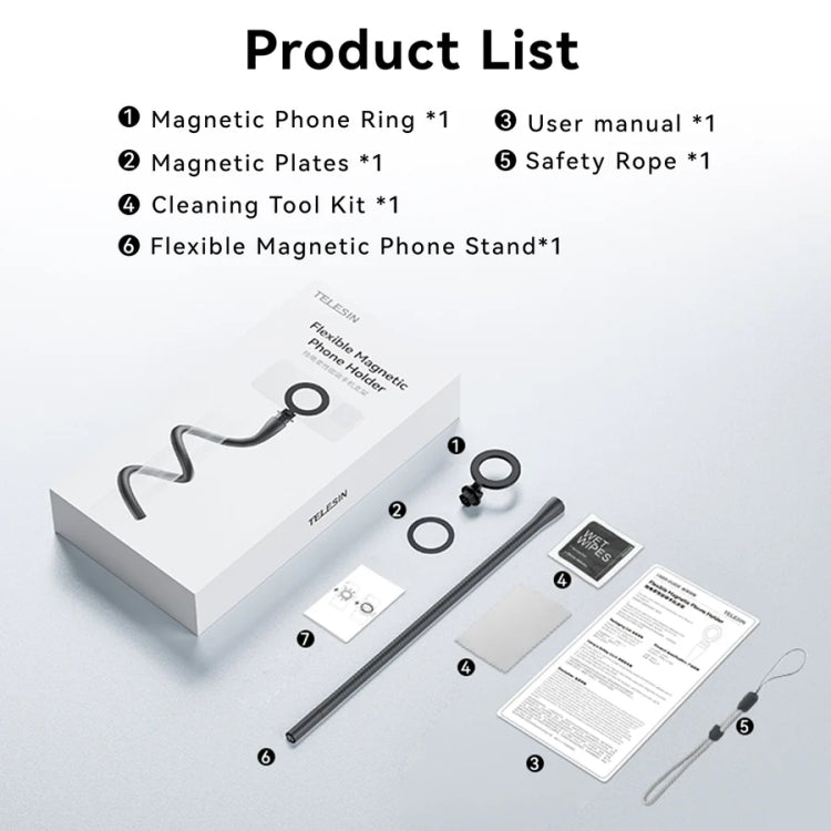 TELESIN P3-FM-01 Flexible Magnetic Fast Disassembly Magsafe Mobile Phone Bracket Sports Camera Entangled Fixed Holder(Grey)