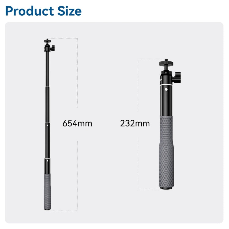 TELESIN WSS-001 65.4cm Aluminum Alloy Waterproof Ball Head Selfie Stick Diving Shooting Sports Camera Extension Stick