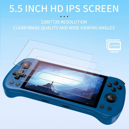 POWKIDDY X55 Game Console 5.5 Inch 1280 X 720 IPS Screen RK3566 Linux System Open-Source Retro Video Player 16GB+128GB(Blue)