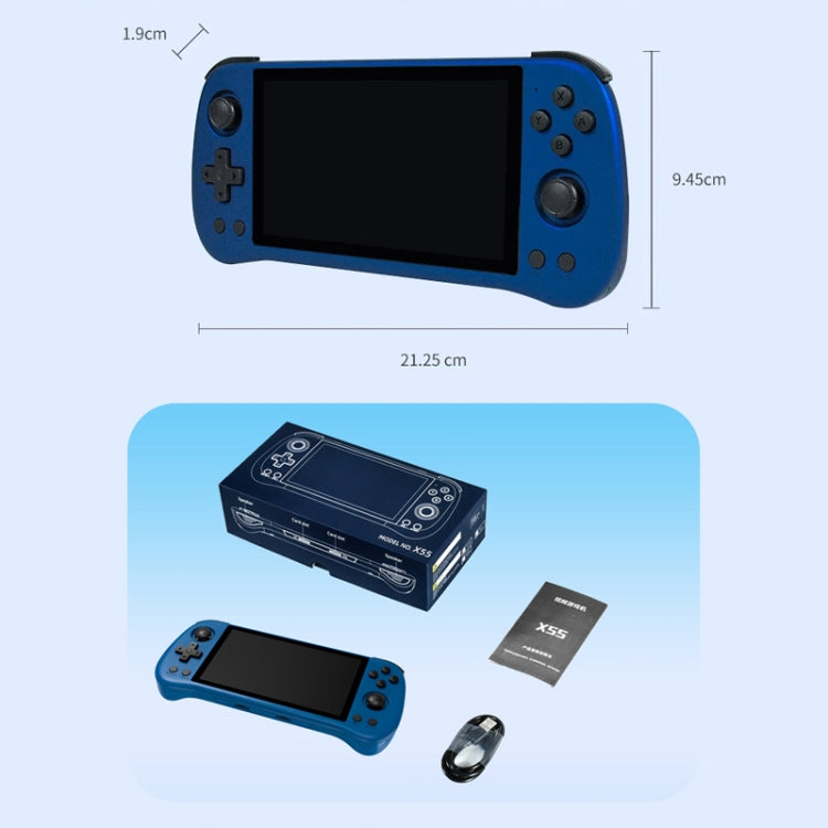 POWKIDDY X55 Game Console 5.5 Inch 1280 X 720 IPS Screen RK3566 Linux System Open-Source Retro Video Player 16GB+128GB(Blue)