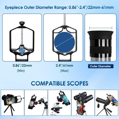 Tridaptor Digiscoping Adapter 3-Axis Telescope Phone Mount For Binocular Monocular Microscope With Bluetooth
