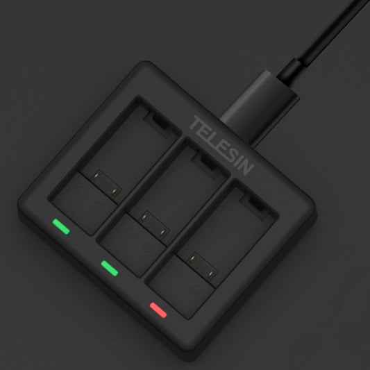 Chargeur de batterie TELESIN GP-BCG-902 à 3 emplacements pour GoPro HERO12 Black / HERO11 Black / HERO10 Black / HERO9 Black