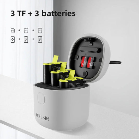 Boîtier de charge de batterie TELESIN GP-BTR-904-GY pour GoPro HERO12 Black / HERO11 Black / HERO10 Black / HERO9 Black (boîtier de charge tout-en-un)