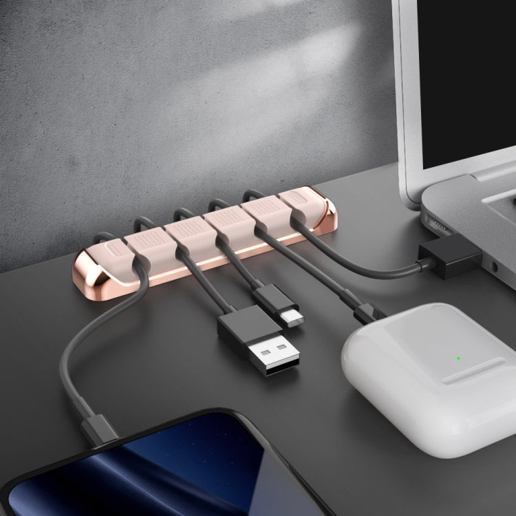 AhaStyle PT125 Aluminum Alloy + Silicone 5 Holes Position Cable Holder Desktop Data Cable Clip(Black)