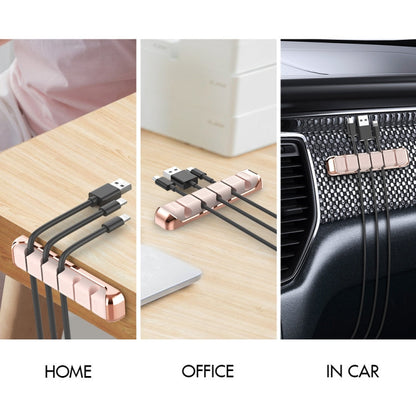 AhaStyle PT125 Aluminum Alloy + Silicone 5 Holes Position Cable Holder Desktop Data Cable Clip(Black)
