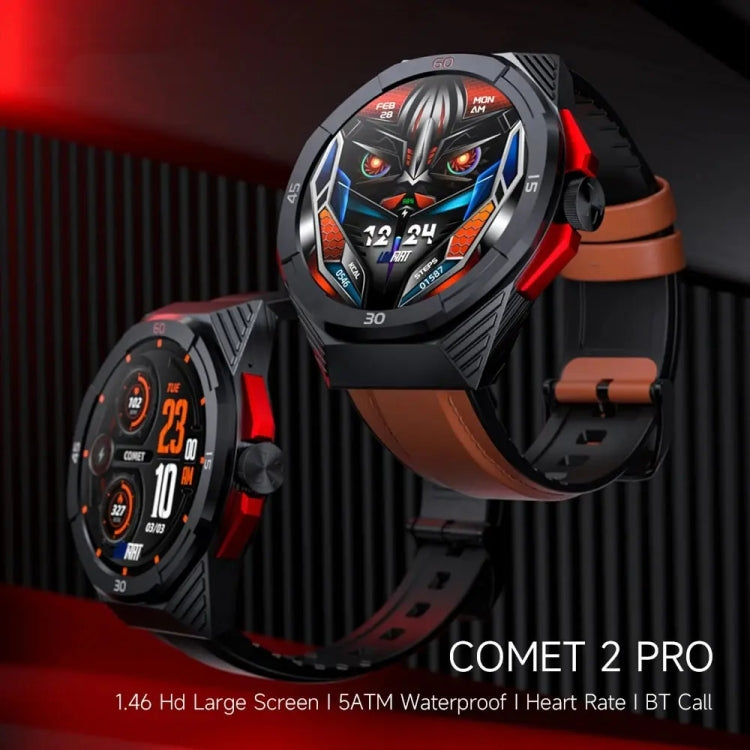 LOKMAT COMET2 PRO 1.46-Inch 5ATM Waterproof Bluetooth Call Smart Watch, Color: Brown Leather