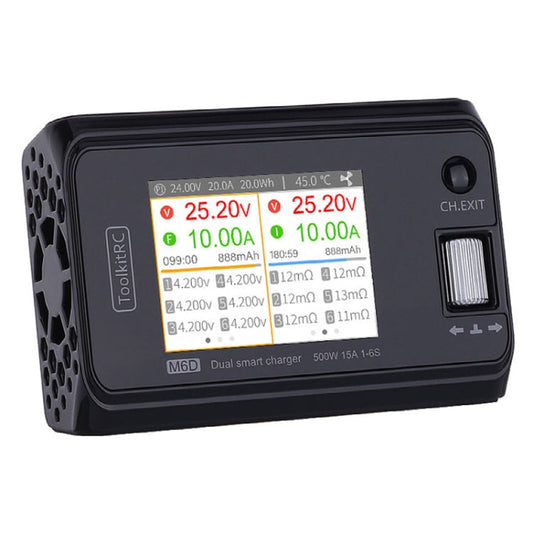 Chargeur d'équilibrage de batterie Li-Po double canal ToolkitRC M6D 500W pour avion télécommandé (noir)