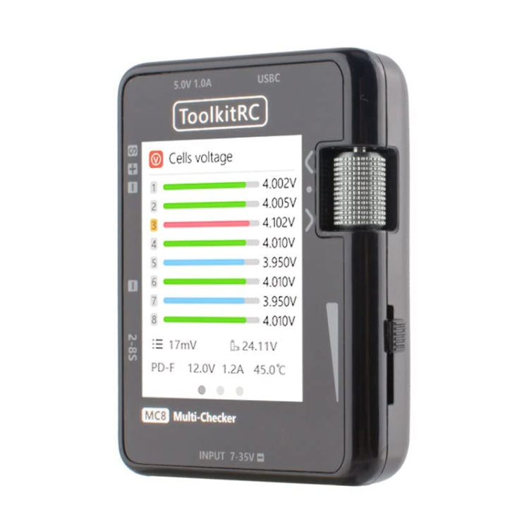 ToolkitRC MC8 Détecteur d'alimentation multifonctionnel avec affichage et chargeur PD (noir)