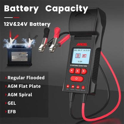 ANCEL 12V/24V Printer-Type Car Battery Tester Battery Power CCA Internal Resistance Life Detector(BST600)