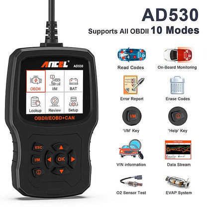 Testeur de Moteur de Voiture OBD2 ANCEL AD530 avec Écran de 2,8 Pouces, Outil de Test de Batterie de Voiture