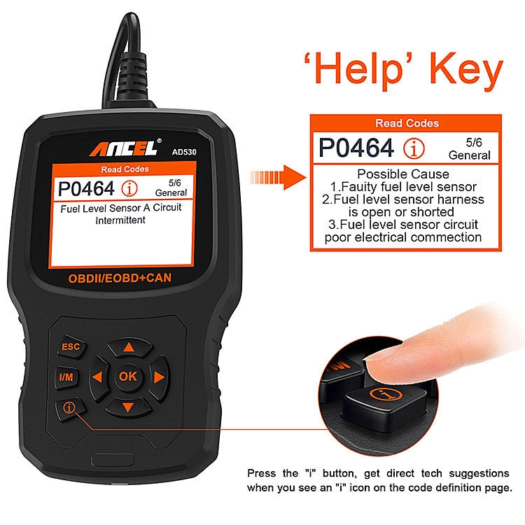 Testeur de Moteur de Voiture OBD2 ANCEL AD530 avec Écran de 2,8 Pouces, Outil de Test de Batterie de Voiture