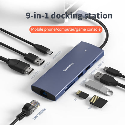Station d'accueil Blueendless 4K60Hz + LAN Gigabit + données Type-C, spécification : 6-en-1 Bleue