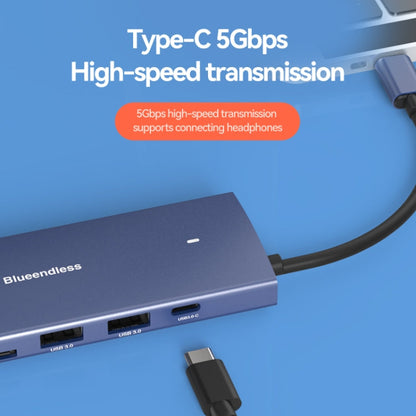 Station d'accueil Blueendless 4K60Hz + LAN Gigabit + données Type-C, spécification : 6-en-1 Bleue