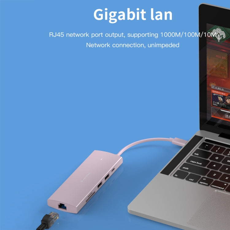 Blueendless 4K60Hz + Gigabit LAN + Data Type-C Docking Station, Spec: 6-in-1 Pink