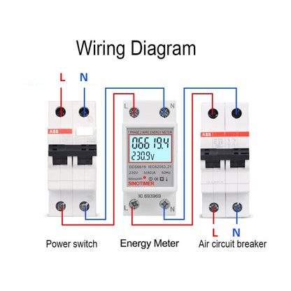SINOTIMER  DDS6619 80A 230V Din Rail Single Phase Energy Meter Voltage Current Power Meter With Backlight