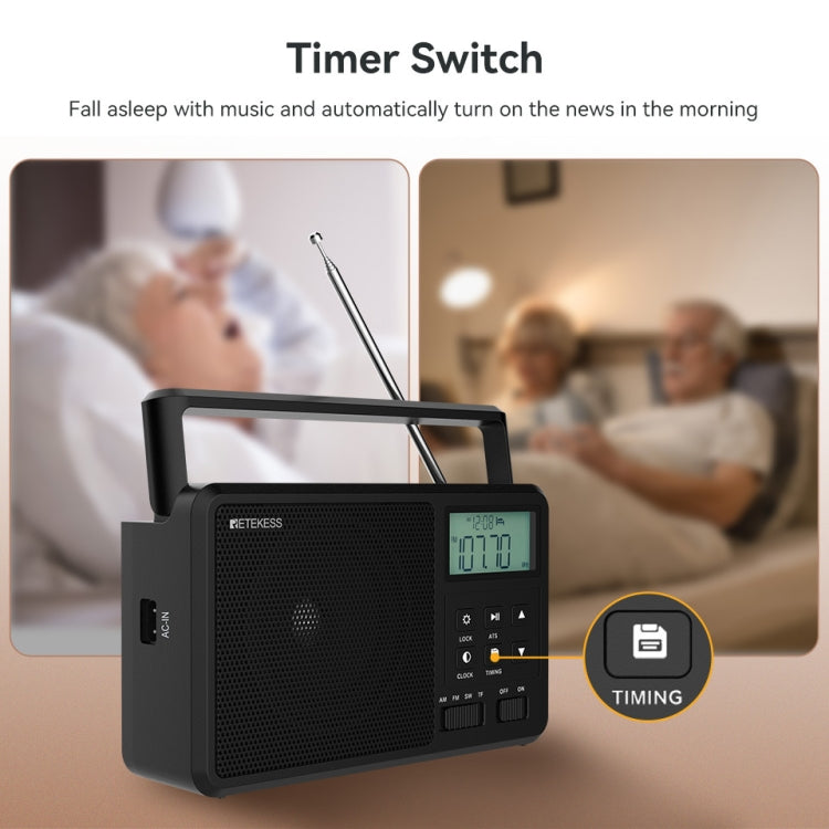 Retekess TR638 Radio FM Bluetooth pleine bande avec affichage numérique LCD et support d'antenne externe (prise UE)