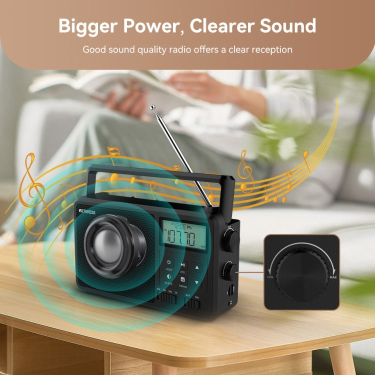 Retekess TR638 Radio FM Bluetooth pleine bande avec affichage numérique LCD et support d'antenne externe (prise UE)