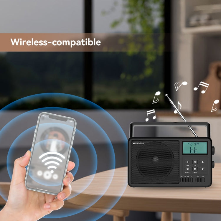 Retekess TR638 Radio FM Bluetooth pleine bande avec affichage numérique LCD et support d'antenne externe (prise UE)