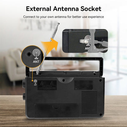 Retekess TR638 Radio FM Bluetooth pleine bande avec affichage numérique LCD et support d'antenne externe (prise UE)