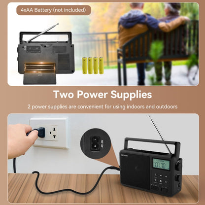 Retekess TR638 Radio FM Bluetooth pleine bande avec affichage numérique LCD et support d'antenne externe (prise UE)