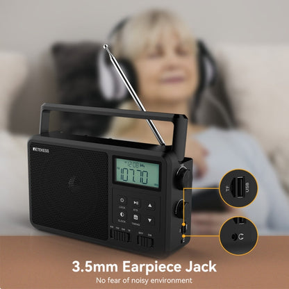 Retekess TR638 Radio FM Bluetooth pleine bande avec affichage numérique LCD et support d'antenne externe (prise UE)