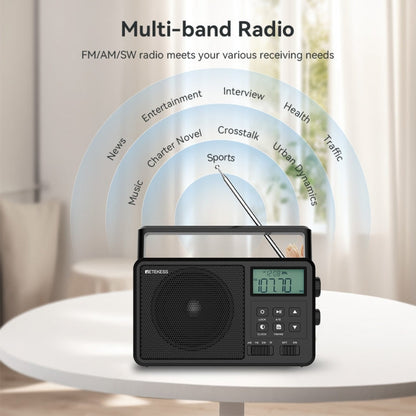 Retekess TR638 Radio FM Bluetooth pleine bande avec affichage numérique LCD et support d'antenne externe (prise UE)