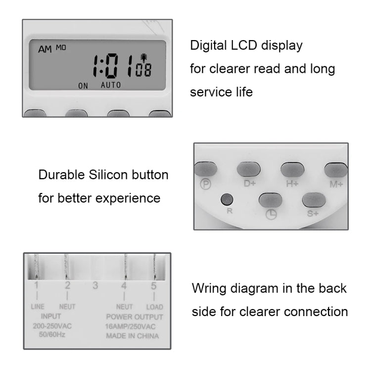 SINOTIMER CN101S-4 12V 1 Second Interval Digital LCD Timer Switch 7 Days Weekly Programmable Time Relay