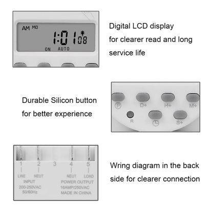 SINOTIMER CN101S-4 12V 1 Second Interval Digital LCD Timer Switch 7 Days Weekly Programmable Time Relay