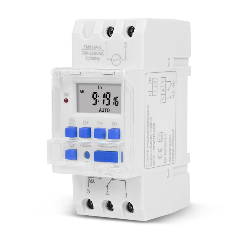 SINOTIMER TM919A-4 12V 16A Din Rail Mount Digital Timer Switch Microcomputer Weekly Programmable Time Relay Control
