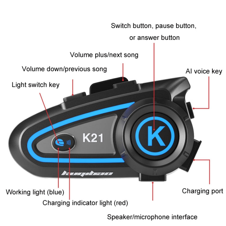 KUQIBAO Motorcycle Helmet Long-lasting Waterproof Bluetooth-compatible Headset with Light(Hard Microphone)